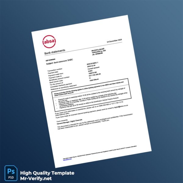South Africa Absa Bank Statement Template in Word and PDF formats