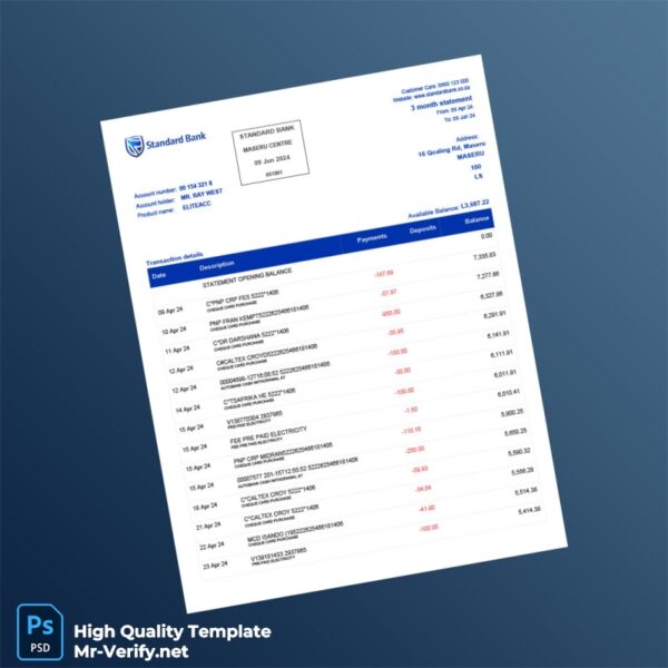 South Africa Standard Bank Statement Template in Word and PDF formats 4 page South Africa Standard Bank Statement Template in Word and PDF formats 4 page