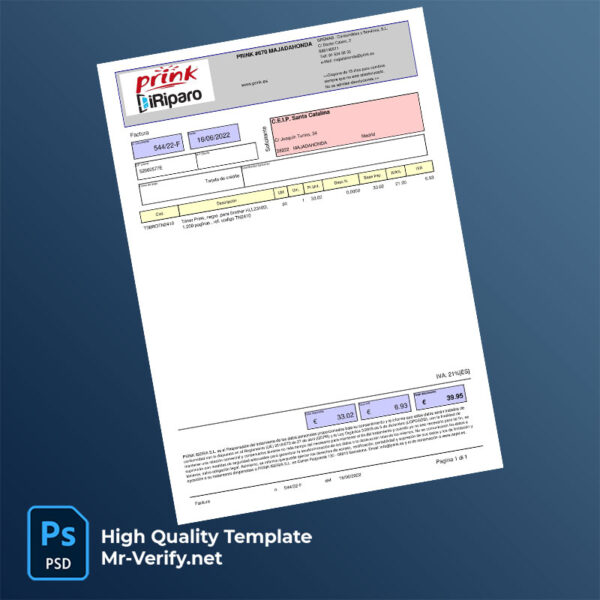 Spain GREMAB – Consumibles y Servicios, S.L. Editable Invoice Template in Word and PDF formats