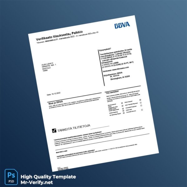 Spain BBVA Bank Statement Template in Word and PDF formats 5 page Spain BBVA Bank Statement Template in Word and PDF formats 5 page