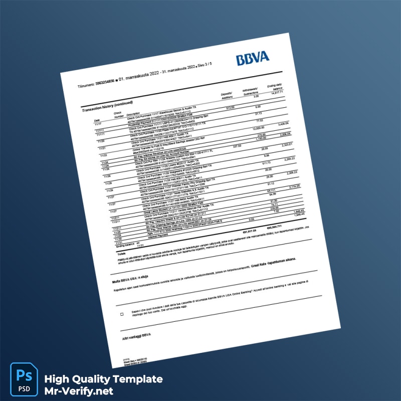 Spain BBVA Bank Statement Template in Word and PDF formats 5 page Spain BBVA Bank Statement Template in Word and PDF formats 5 page