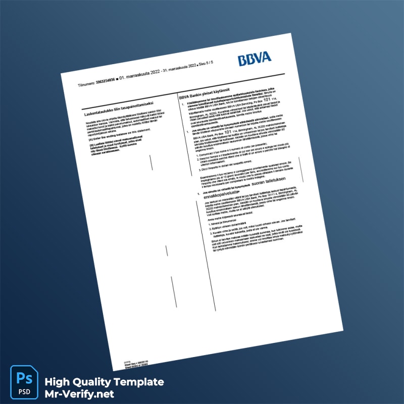 Spain BBVA Bank Statement Template in Word and PDF formats 5 page Spain BBVA Bank Statement Template in Word and PDF formats 5 page