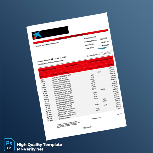 Spain CAIXABANK Company Bank Statement Template in Word and PDF formats Spain CAIXABANK Company Bank Statement Template in Word and PDF formats