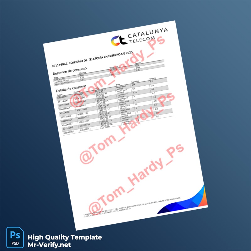 Spain Catalunya Telefónica Editable Utility Bill Template in Word and PDF formats 2 page Spain Catalunya Telefónica Editable Utility Bill Template in Word and PDF formats 2 page