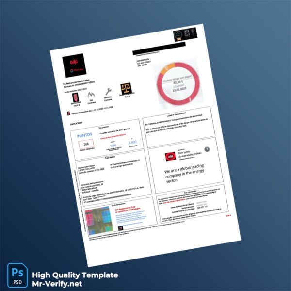Spain EDP Editable Electricity Bill Template in Word and PDF formats