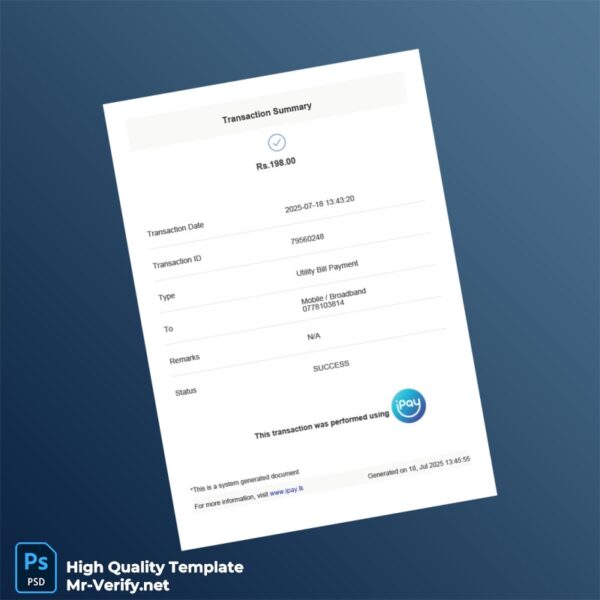 Sri Lanka iPay Editable Utility Bill Payment Template in Word and PDF formats