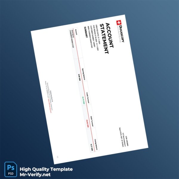 Switzerland Dukascopy Bank Statement Template in Word and PDF formats 2 page