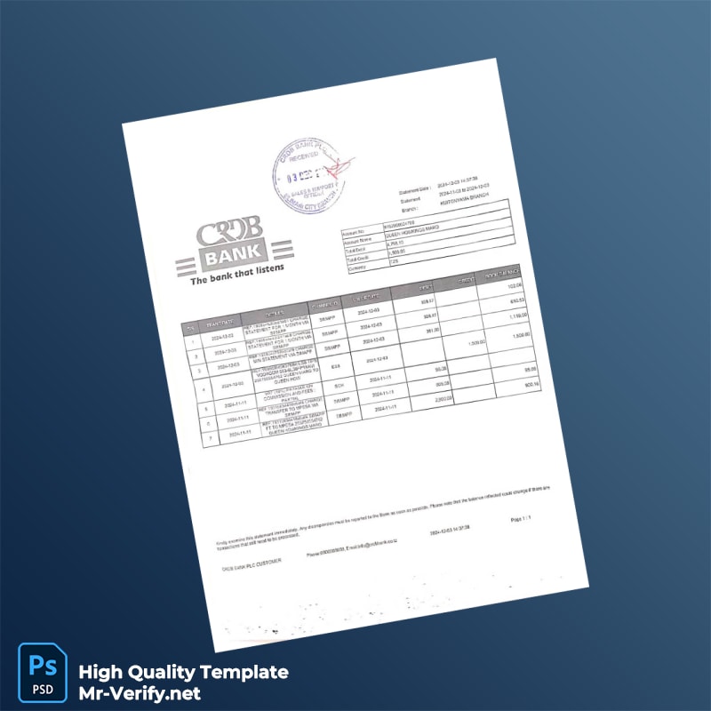 Tanzania CRDB Bank Statement Template in Word and PDF formats Tanzania CRDB Bank Statement Template in Word and PDF formats