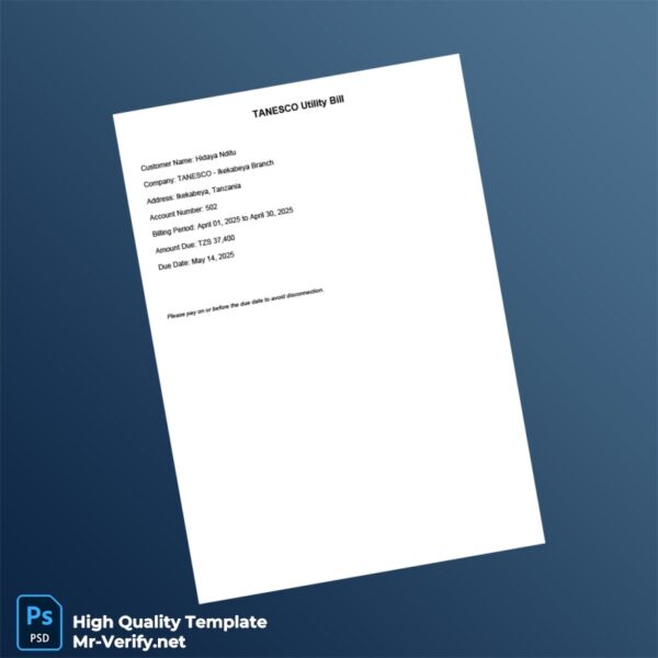 Tanzania TANESCO Editable Electricity Bill Template in Word and PDF formats