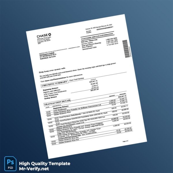 Trinidad Chase Bank Statement Template in Word and PDF formats 3 page