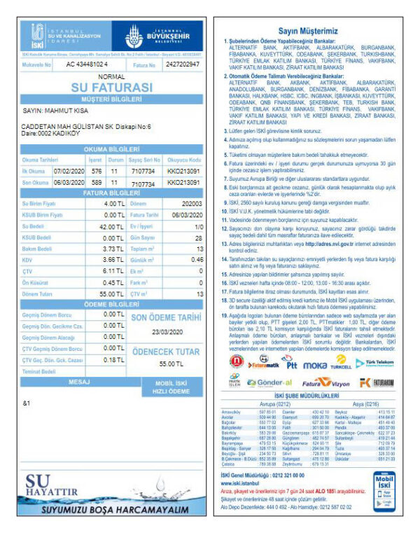 Turkey Editable Water Bill Template in Word and PDF formats