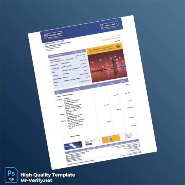 UAE Emirates NBD Account Statement Template in Word and PDF formats 4 page