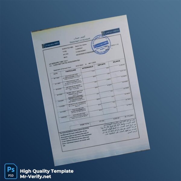 UAE Emirates NBD Statement of Account Template in Word and PDF formats 4 page