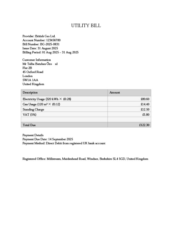 UK British Gas Editable Utility Bill Template in Word and PDF formats
