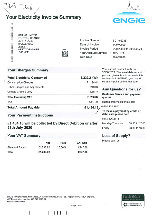 UK ENGIE Editable Electricity Bill Template in Word and PDF formats