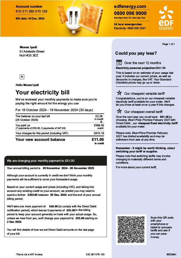 UK Editable Electricity Bill Template in Word and PDF formats