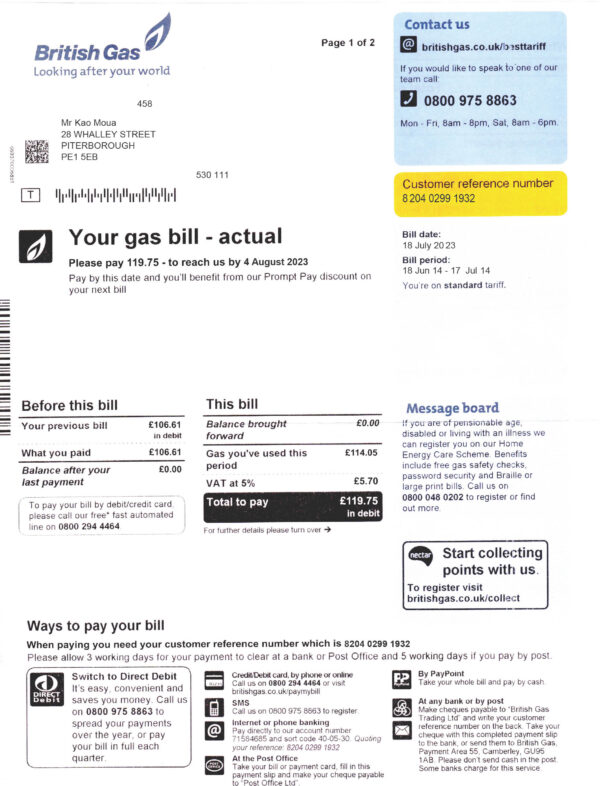 UK Editable Gas Bill Template in Word and PDF formats