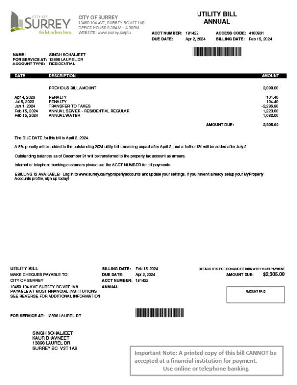 UK Editable Water Bill Template in Word and PDF formats