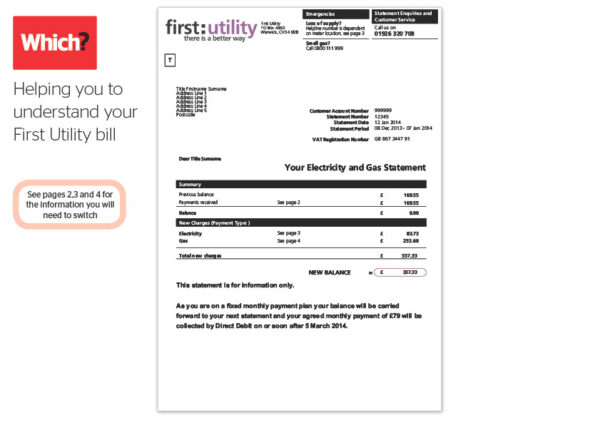 UK First Utility Editable Utility Bill Template in Word and PDF formats 5 page