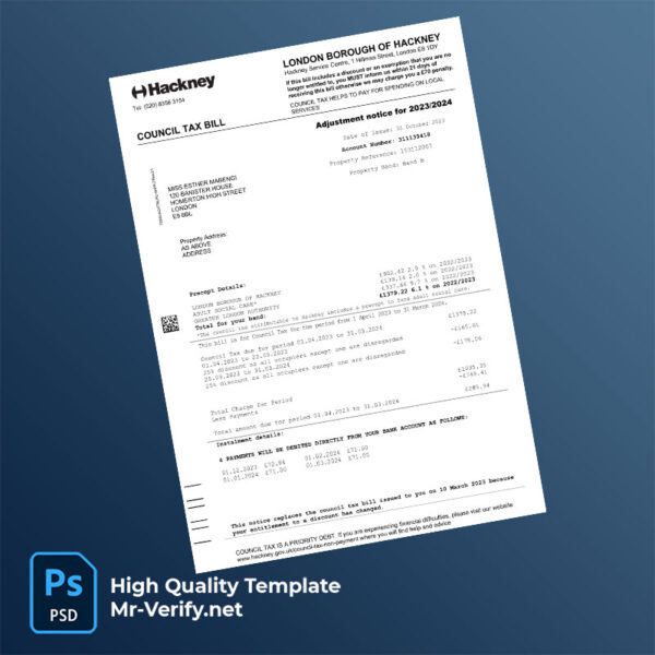 UK Hackney Council Editable Council Tax Bill Template in Word and PDF formats UK Hackney Council Editable Council Tax Bill Template in Word and PDF formats