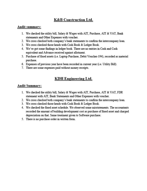 UK K B Construction Ltd Editable Audit Summary Template in Word and PDF formats