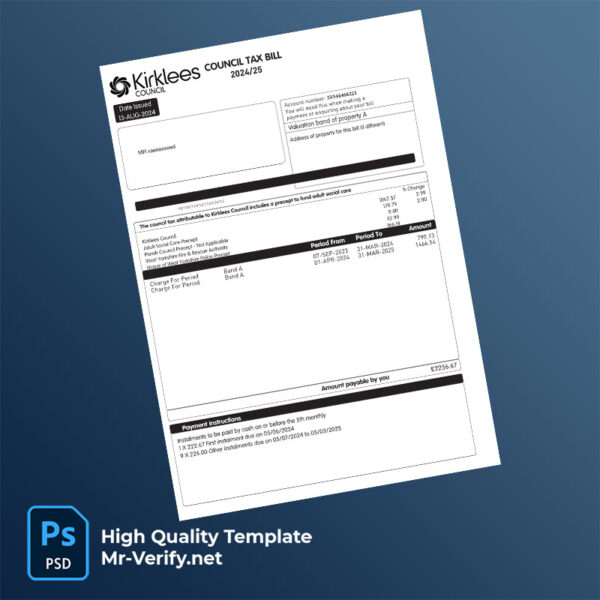 UK Kirklees Council Editable Council Tax Bill Template in Word and PDF formats UK Kirklees Council Editable Council Tax Bill Template in Word and PDF formats