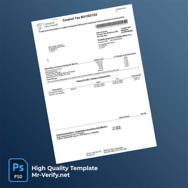 UK Liverpool City Council Editable Council Tax Bill Template in Word and PDF formats UK Liverpool City Council Editable Council Tax Bill Template in Word and PDF formats