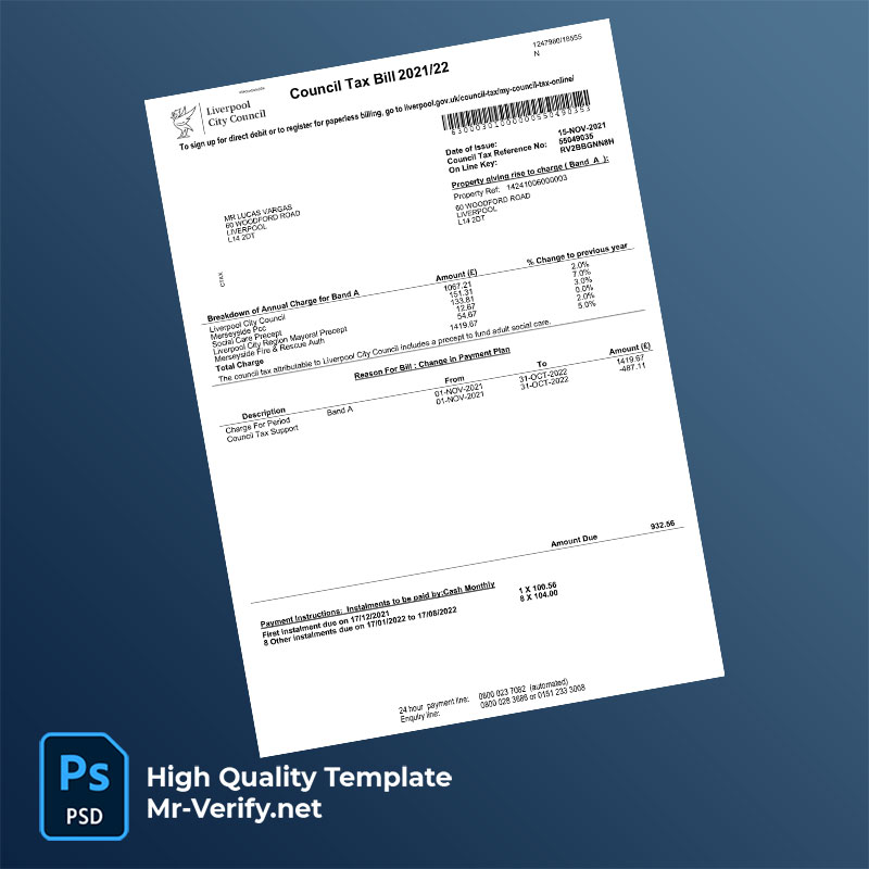UK Liverpool City Council Editable Council Tax Bill Template in Word and PDF formats UK Liverpool City Council Editable Council Tax Bill Template in Word and PDF formats