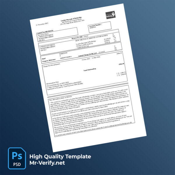 UK London Borough of Redbridge Editable Council Tax Bill Template in Word and PDF formats UK London Borough of Redbridge Editable Council Tax Bill Template in Word and PDF formats