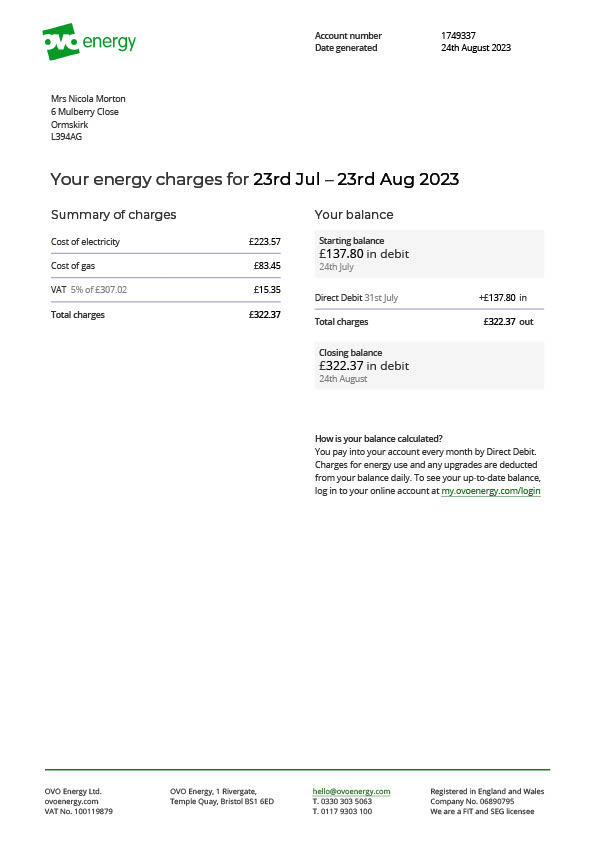 UK OVO Energy Editable Utility Bill Template in Word and PDF formats 4 page