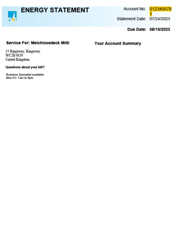 UK PG E Editable Utility Bill Template in Word and PDF formats 3 page