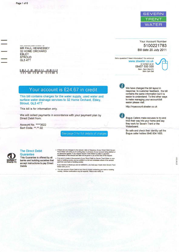 UK Severn Trent Water Editable Water Bill Template in Word and PDF formats