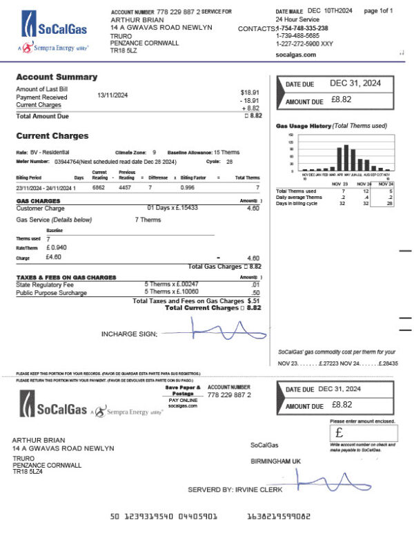 UK SoCalGas Editable Gas Bill Template in Word and PDF formats