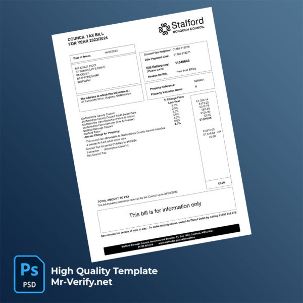 UK Stafford Borough Council Editable Council Tax Bill Template in Word and PDF formats UK Stafford Borough Council Editable Council Tax Bill Template in Word and PDF formats