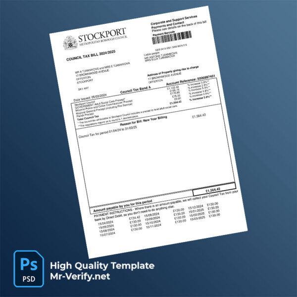 UK Stockport Council Editable Council Tax Bill Template in Word and PDF formats UK Stockport Council Editable Council Tax Bill Template in Word and PDF formats