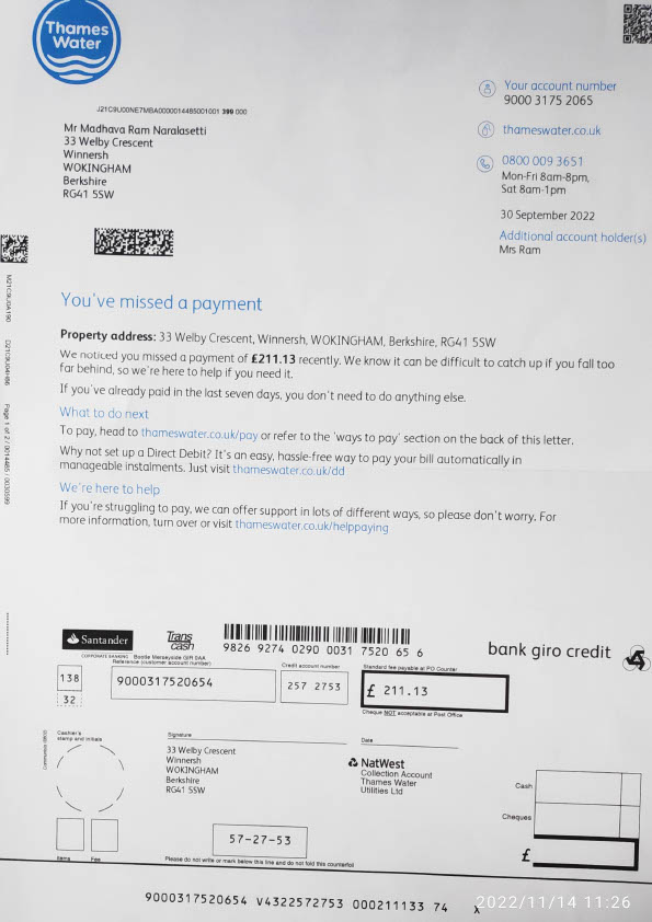 UK Thames Water Editable Utility Bill Template in Word and PDF formats