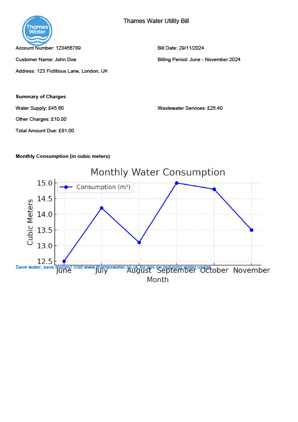 UK Thames Water Editable Water Bill Template in Word and PDF formats
