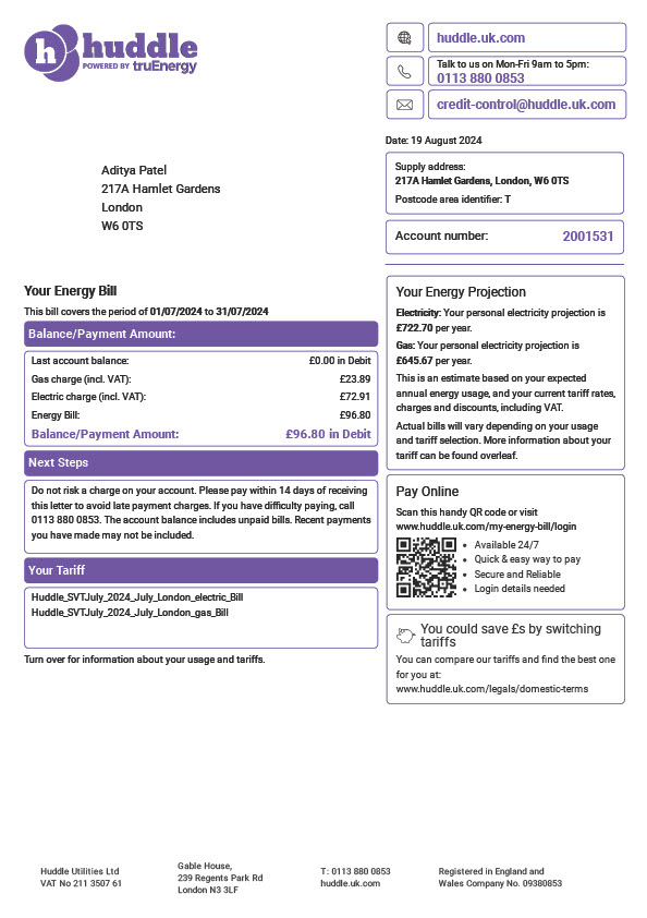 UK Utility Company Editable Utility Bill Template in Word and PDF formats 4 page