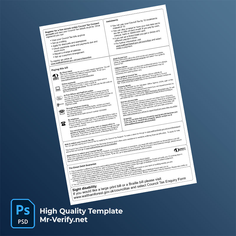 UK Waltham Forest Borough Council Editable Council Tax Bill Template in Word and PDF formats UK Waltham Forest Borough Council Editable Council Tax Bill Template in Word and PDF formats