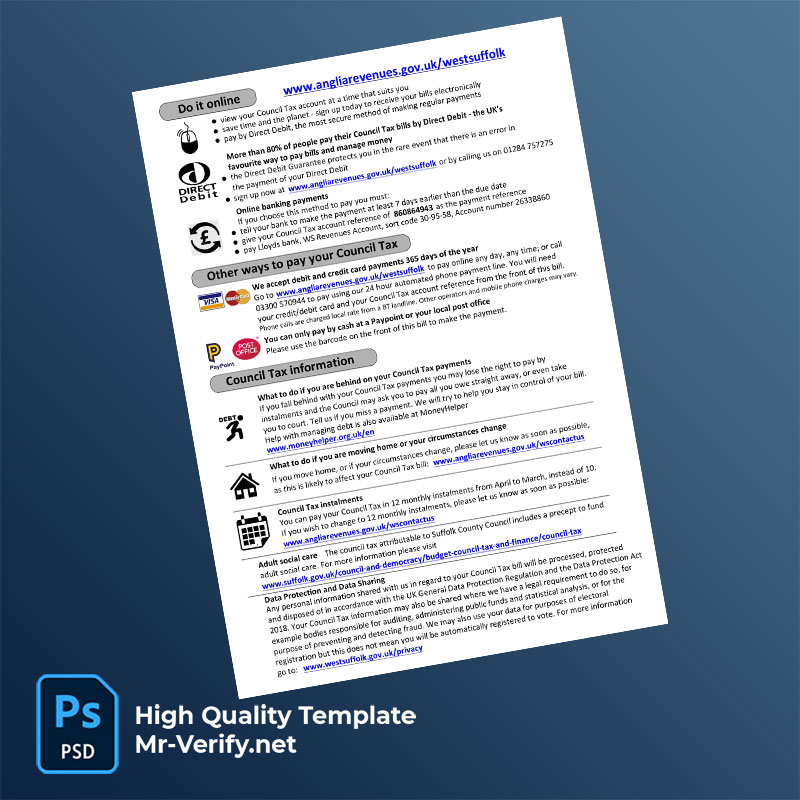 UK West Suffolk Council Editable Council Tax Bill Template in Word and PDF formats UK West Suffolk Council Editable Council Tax Bill Template in Word and PDF formats