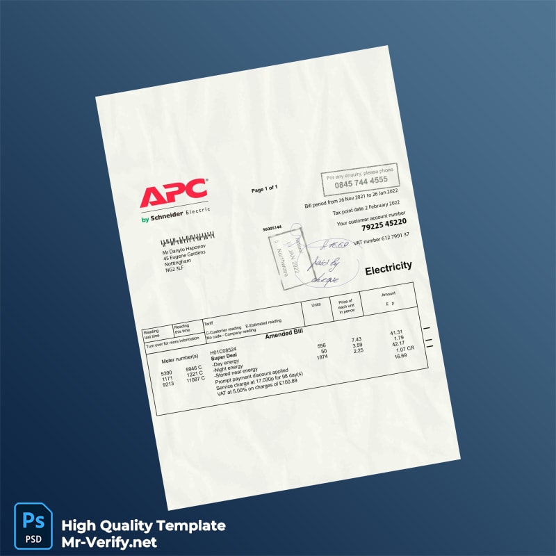 UK APC by Schneider Electric Editable Electricity Bill Template in Word and PDF formats UK APC by Schneider Electric Editable Electricity Bill Template in Word and PDF formats