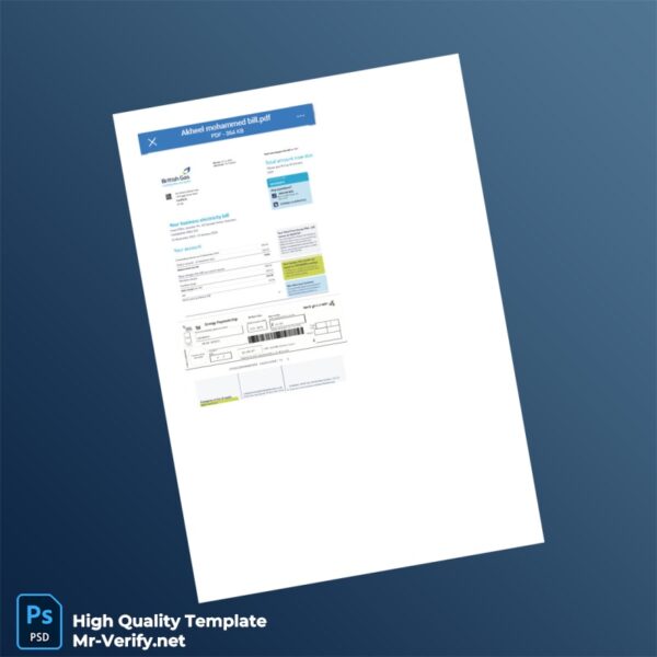 UK British Gas Editable Electricity Bill Template in Word and PDF formats