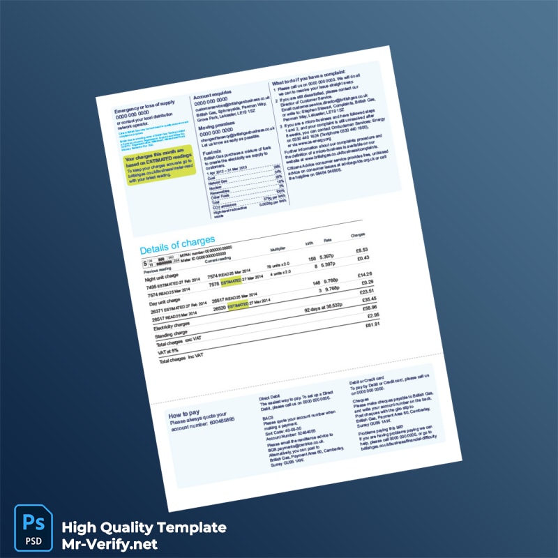 UK British Gas Editable Gas Bill Template in Word and PDF formats 2 page UK British Gas Editable Gas Bill Template in Word and PDF formats 2 page