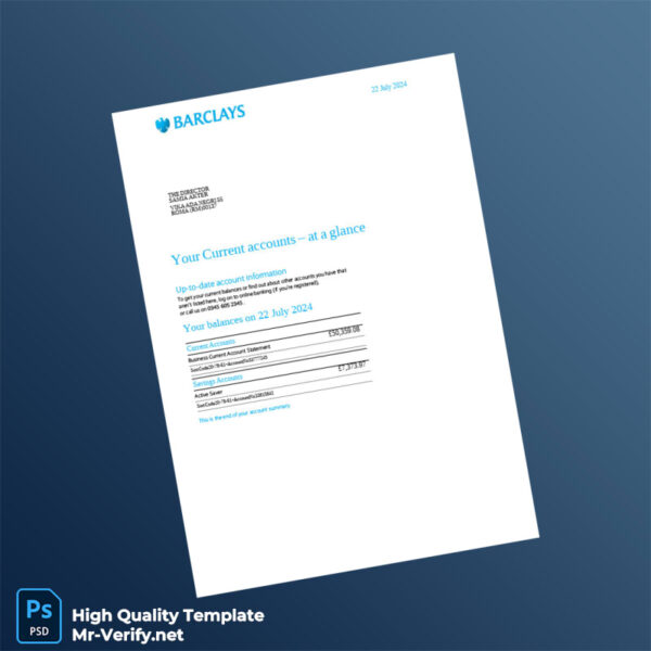 UK Business Current Account Statement Template in Word and PDF formats