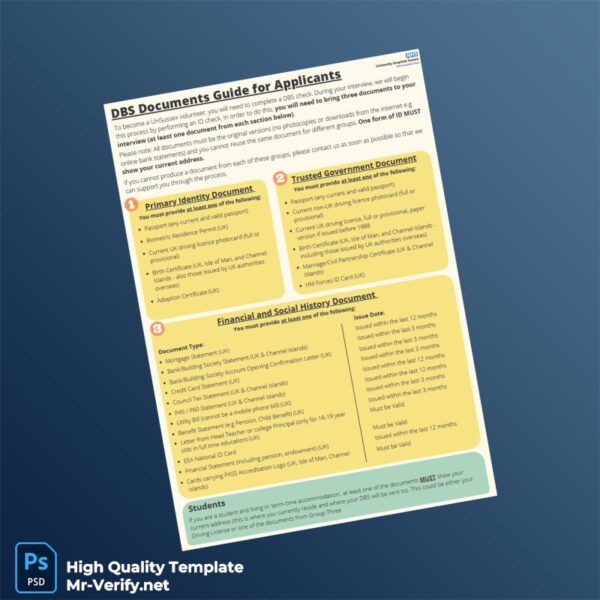 UK Editable DBS Documents Guide Template in Word and PDF formats