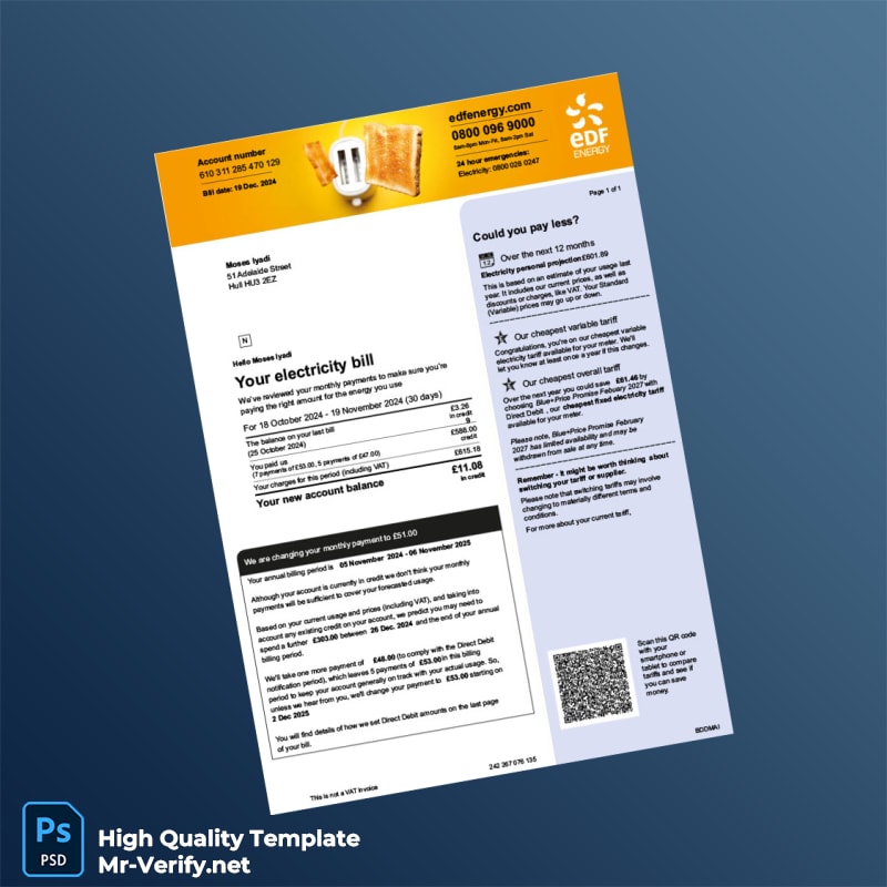 UK Editable Electricity Bill Template in Word and PDF formats UK Editable Electricity Bill Template in Word and PDF formats
