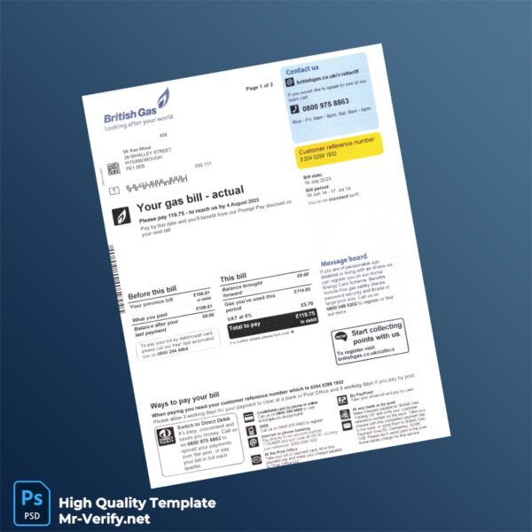UK Editable Gas Bill Template in Word and PDF formats