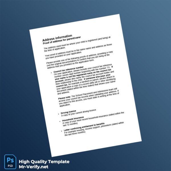 UK Editable Proof of Address Guide Template in Word and PDF formats 2 page