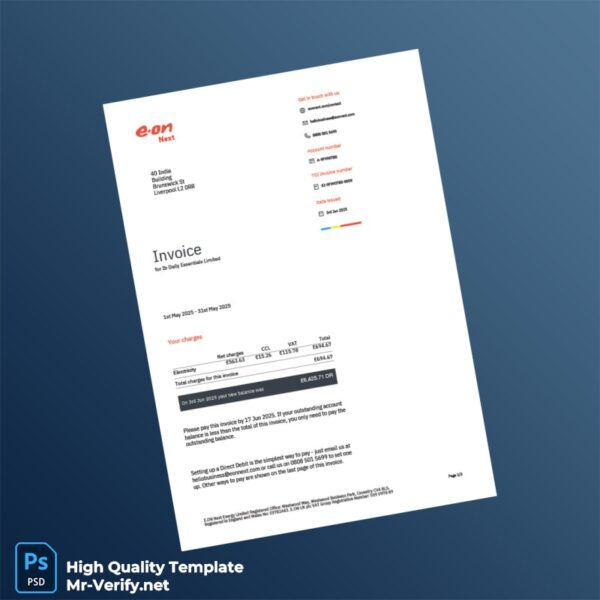 UK Editable Utility Bill Template in Word and PDF formats 4 page