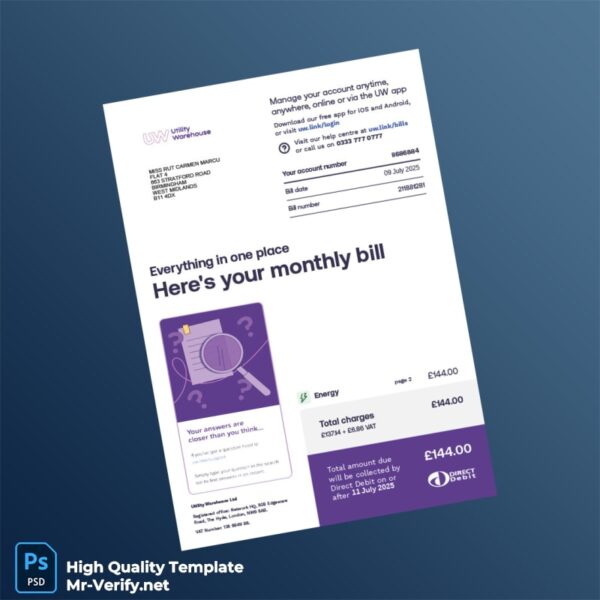 UK Electricity Provider Editable Utility Bill Template in Word and PDF formats 6 page